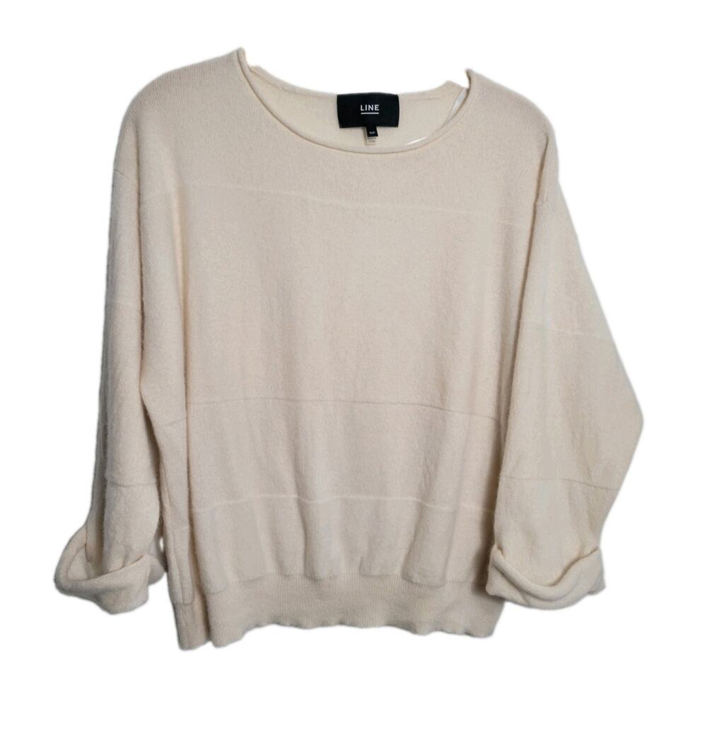 LINE Knitware 100% Cashmere Sweater 3/4 sleeve boxy S Petite Ivory cream